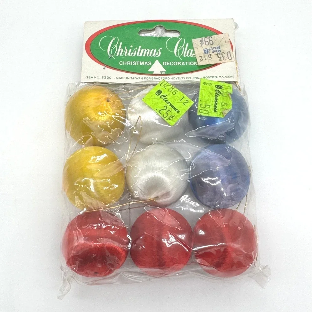 Vintage Bradford Christmas Classics Satin Silk Ball Ornaments Set of 9